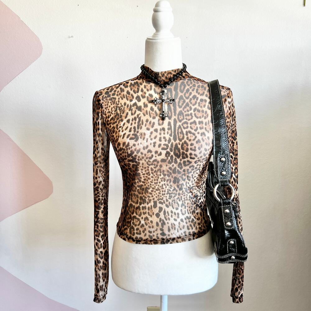 Mesh Leopard Print Top, Soft‎ Grunge Indie Sleaze Mall Goth 2000s Small